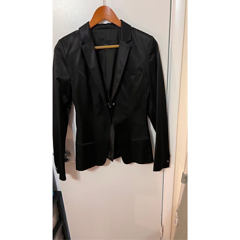 Noir Womens Notch Single Button Long Sleeve Blazer Jacket Pockets Black Size 38